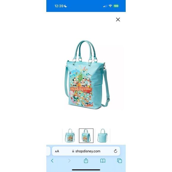 Disney Classics Christmas / Holiday Tote Bag With 2 Padded Handles 2023 NWT Blue - Picture 3 of 5